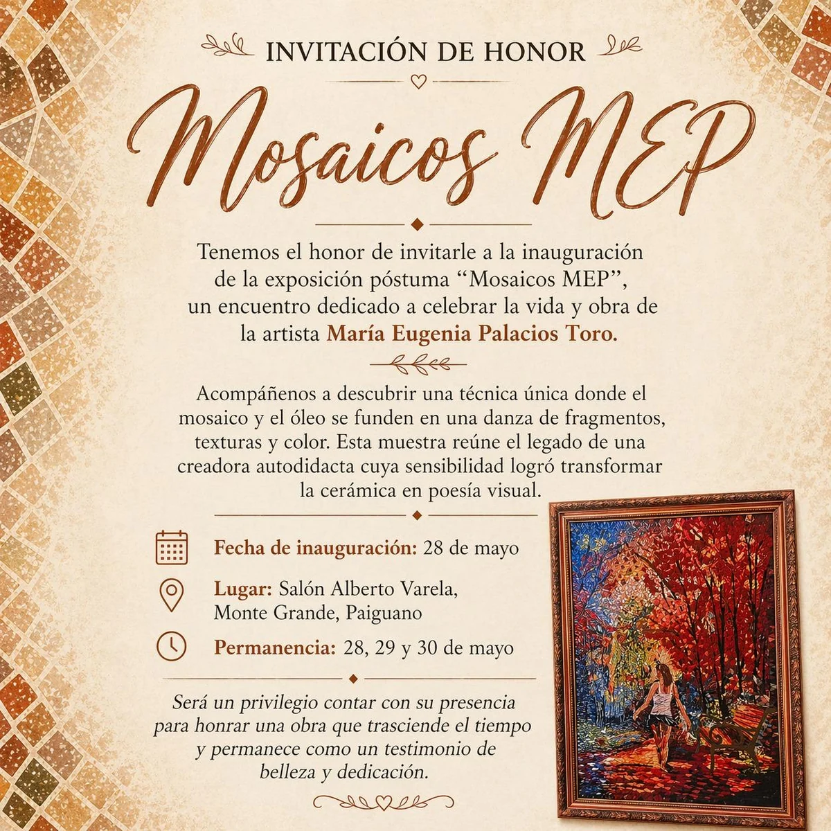 Invitación de honor a Mosaicos MEP